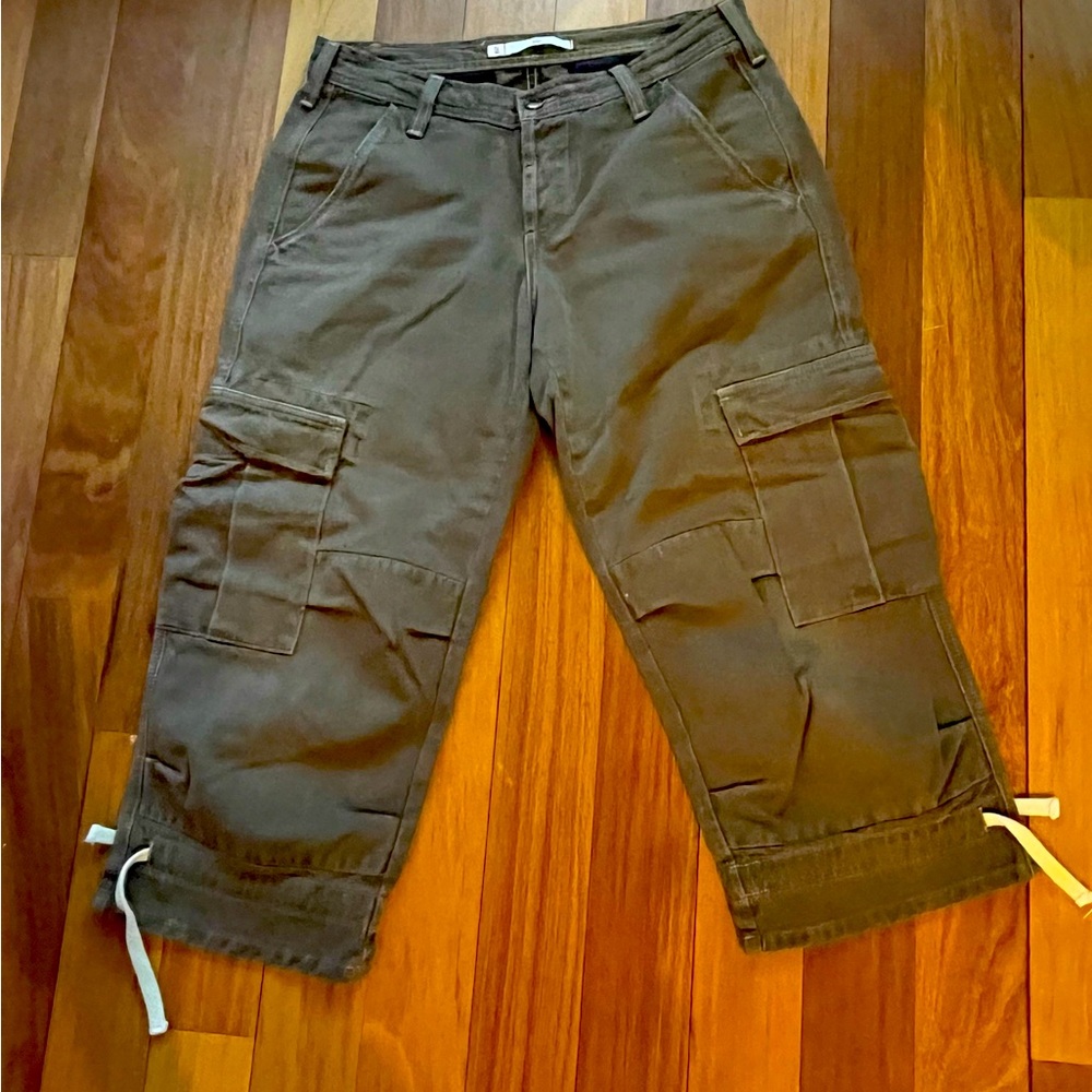 Joie Y2K Distressed Khaki/Brown Canvas Cropped Cargo Baggy Pants sz 29 Gorpcore